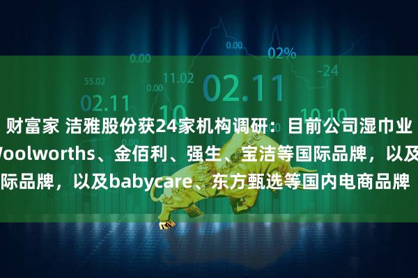 财富家 洁雅股份获24家机构调研：目前公司湿巾业务的核心客户包括Woolworths、金佰利、强生、宝洁等国际品牌，以及babycare、东方甄选等国内电商品牌（附调研问答）